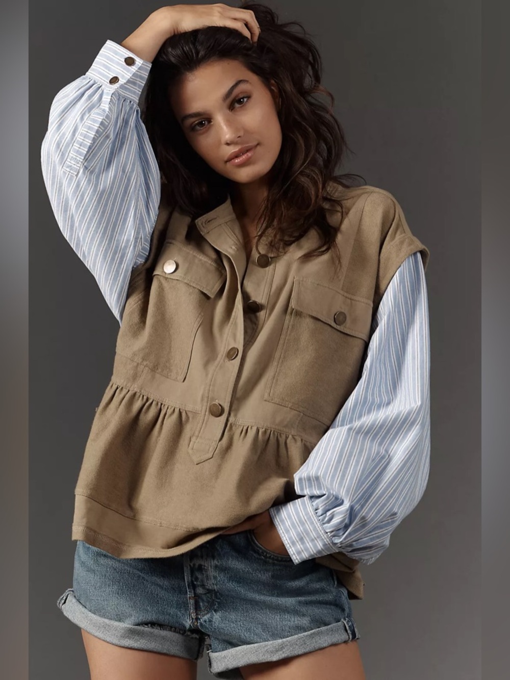 Pilcro Anthropologie Shirt Sleeve Knit Babydoll Shacket